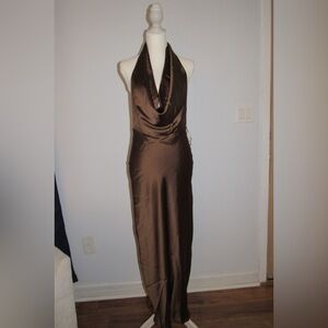 Zara Elegant Backless Chocolate Dress